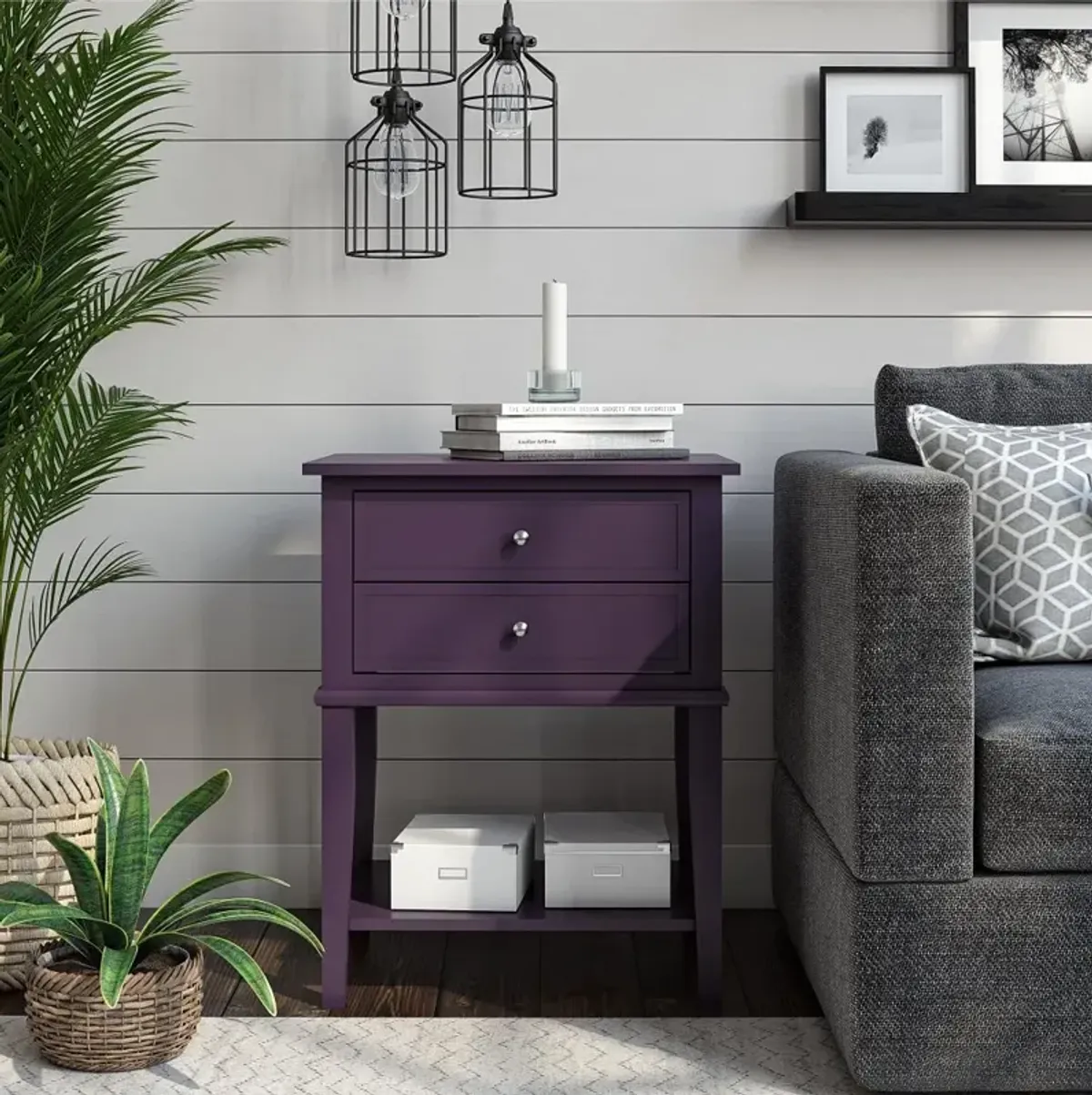 Franklin Purple Accent Table with 2 Drawers