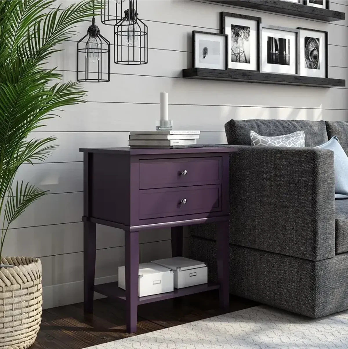 Franklin Purple Accent Table with 2 Drawers