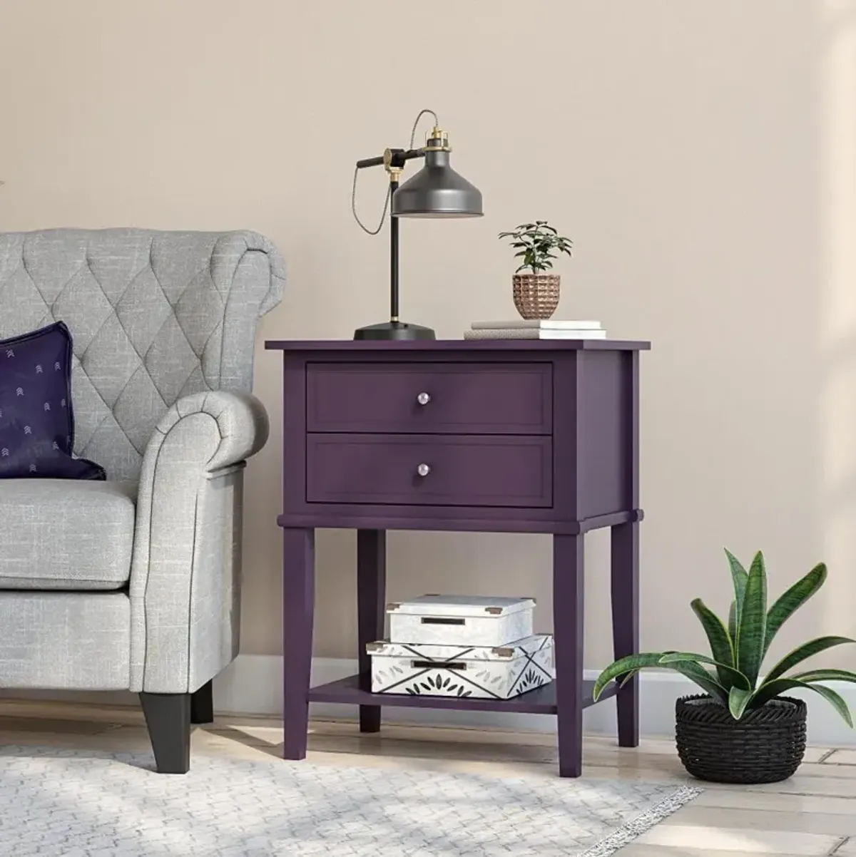 Franklin Purple Accent Table with 2 Drawers