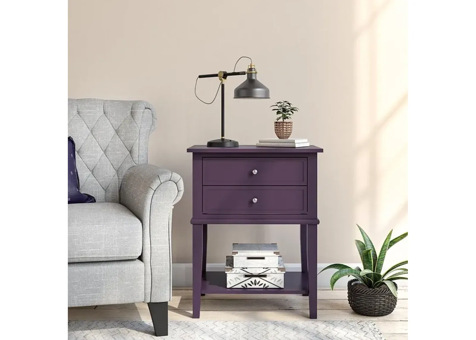 Franklin Purple Accent Table with 2 Drawers