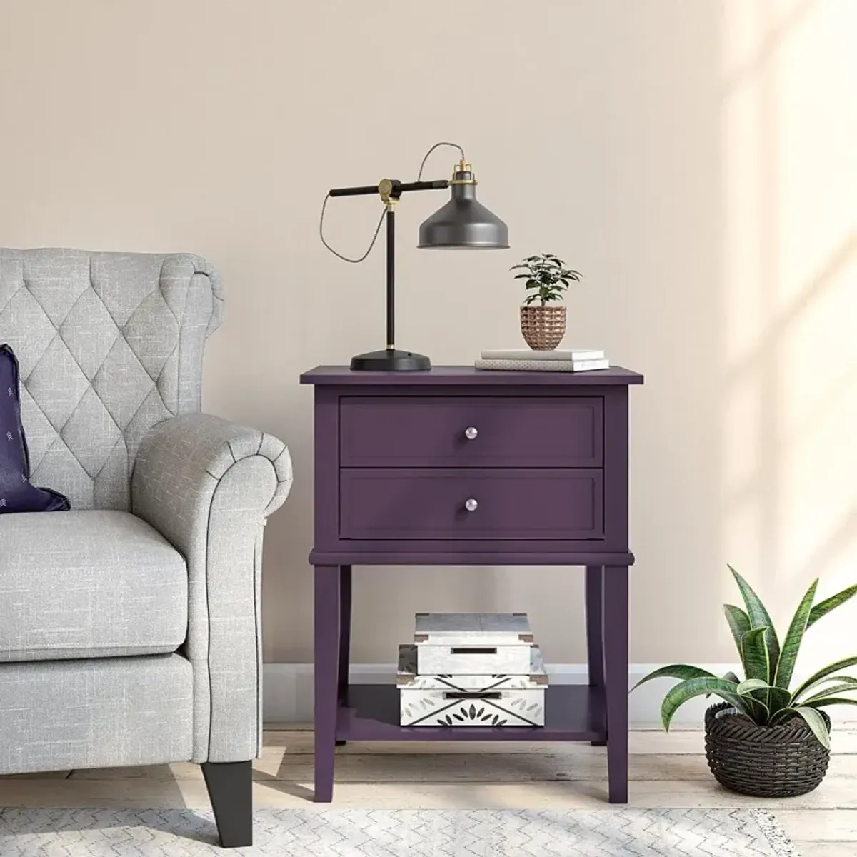 Franklin Purple Accent Table with 2 Drawers