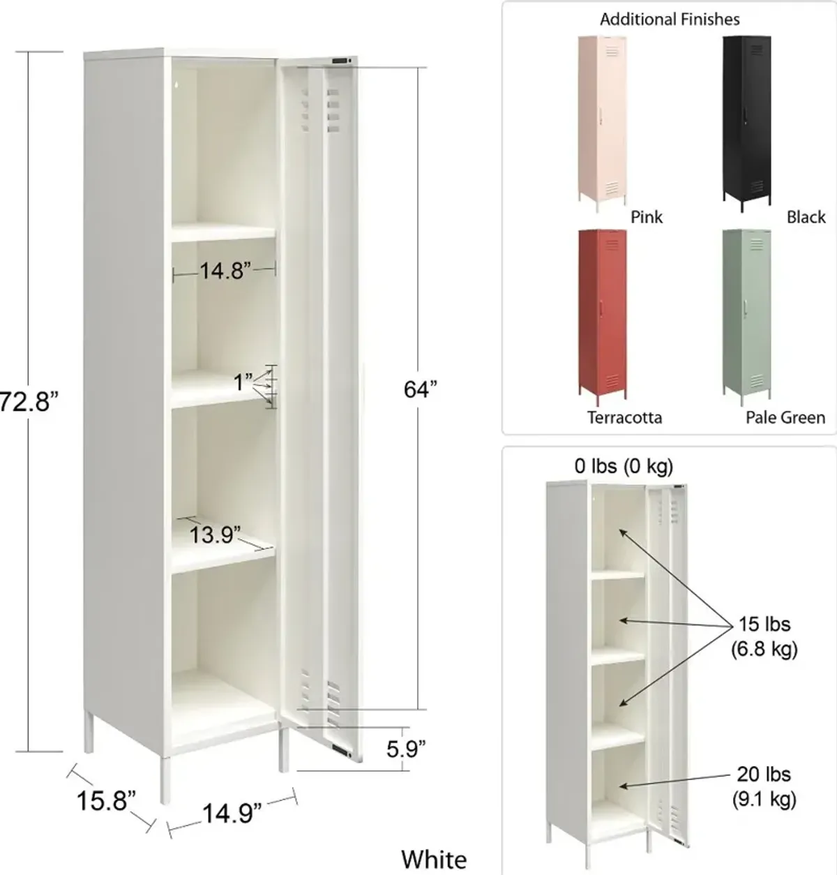 Mission White Single Metal Locker Storage Cabinet