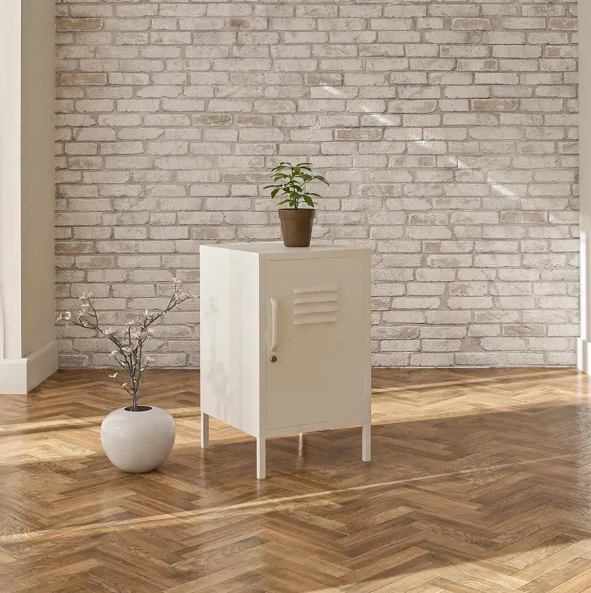 Mission White Metal Locker End Table