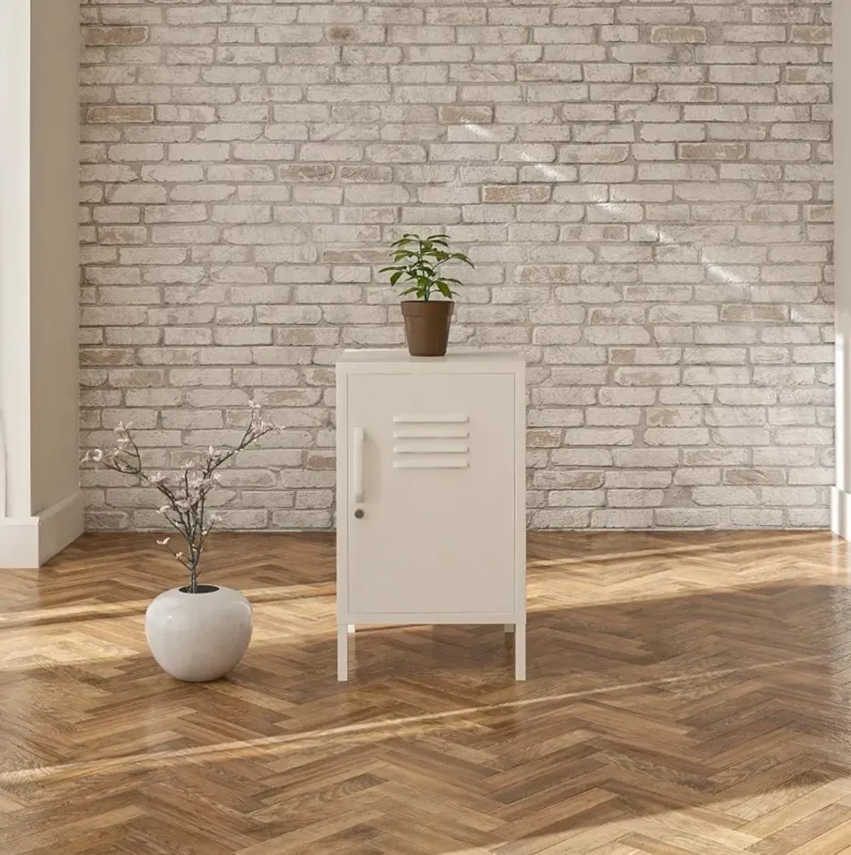 Mission White Metal Locker End Table