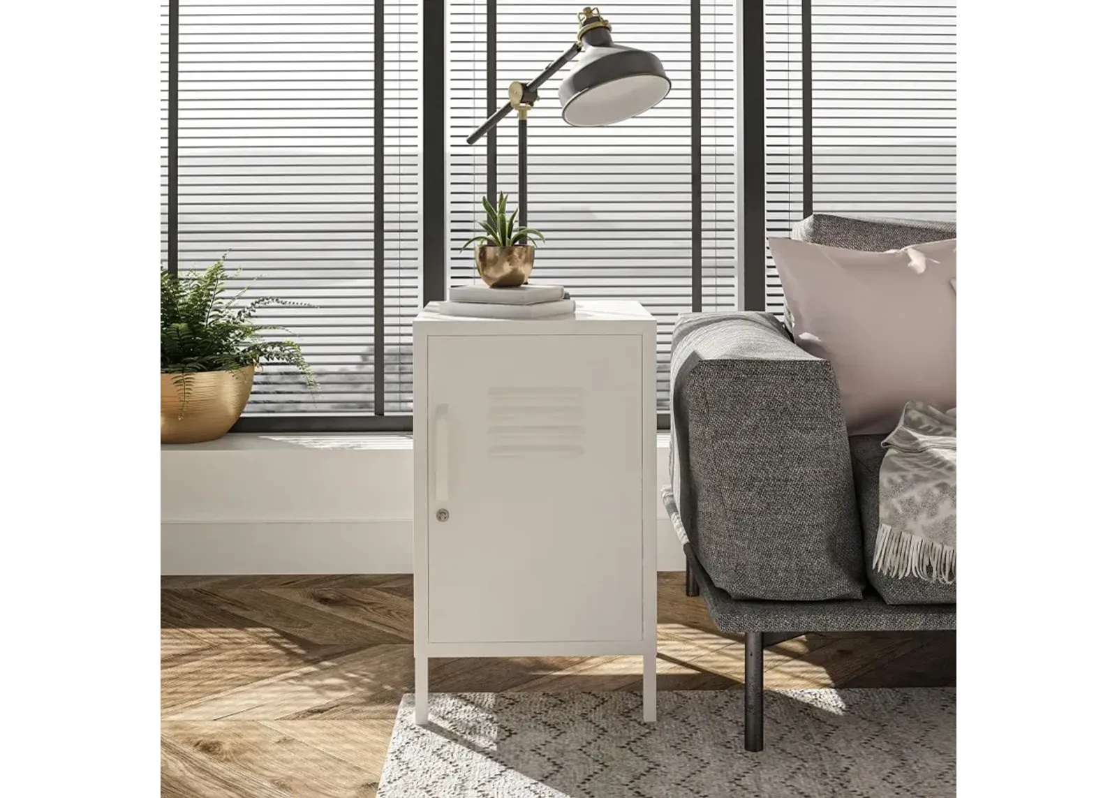 Mission White Metal Locker End Table