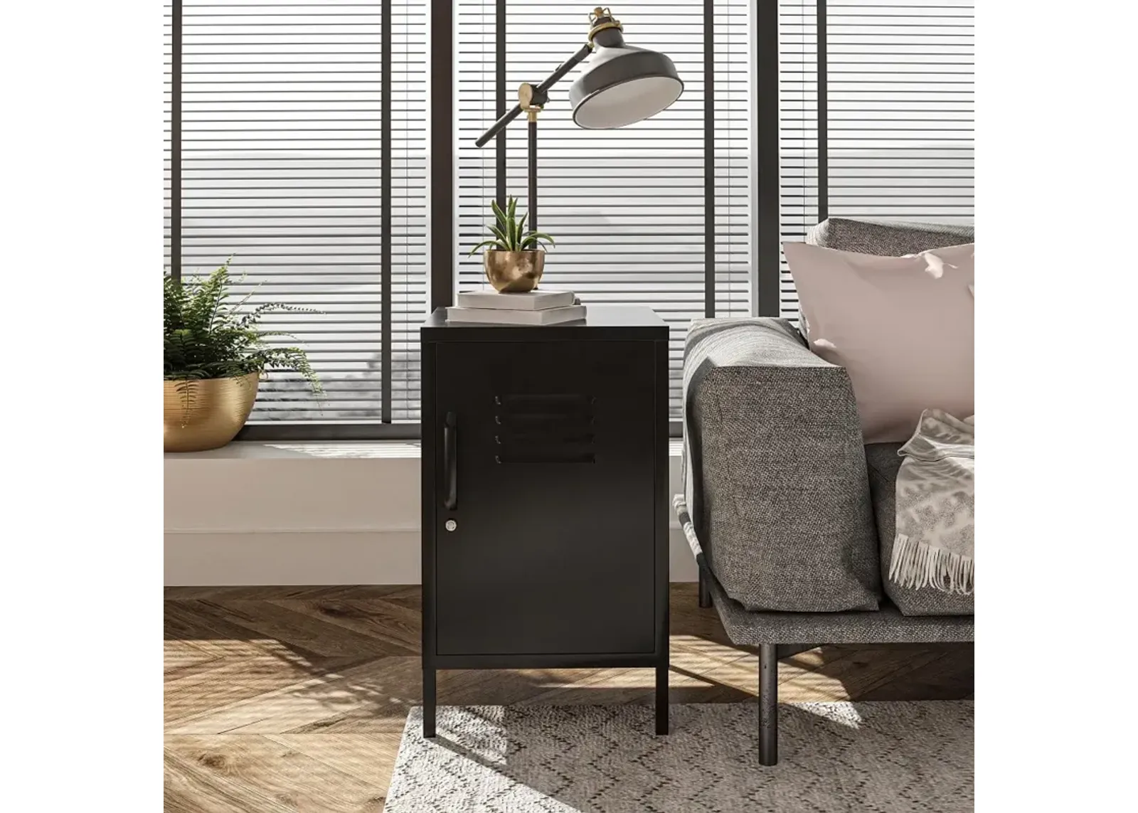 Mission Black Metal Locker End Table