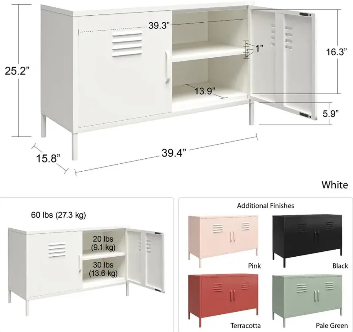 Mission Light Green 2 Door Metal Locker Accent Cabinet