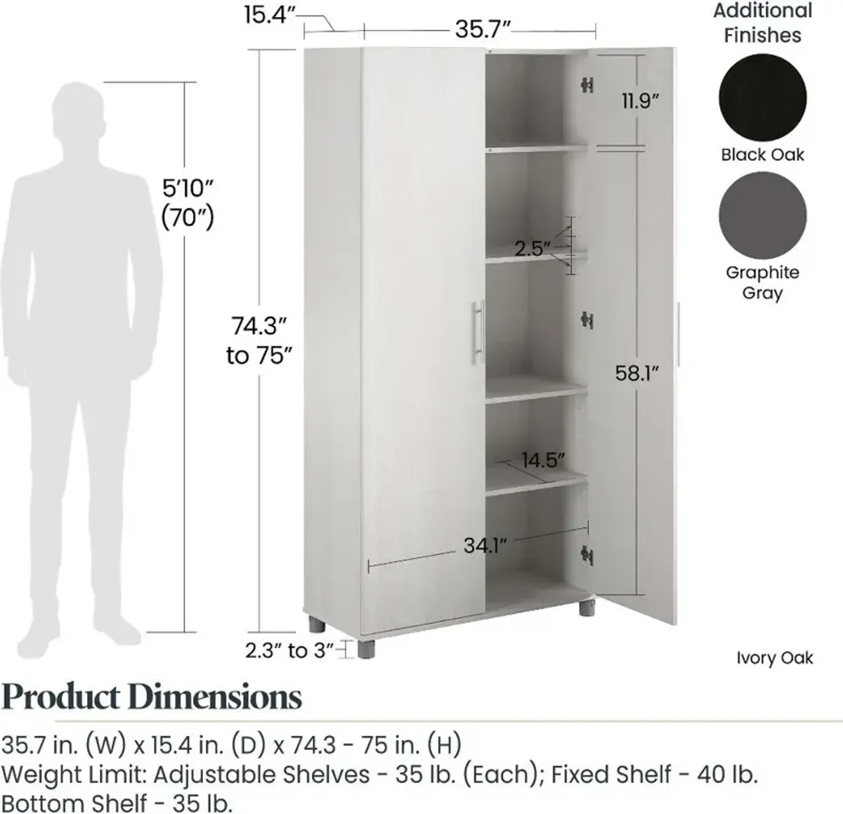 Camberly Ivory Oak 36" Storage Cabinet