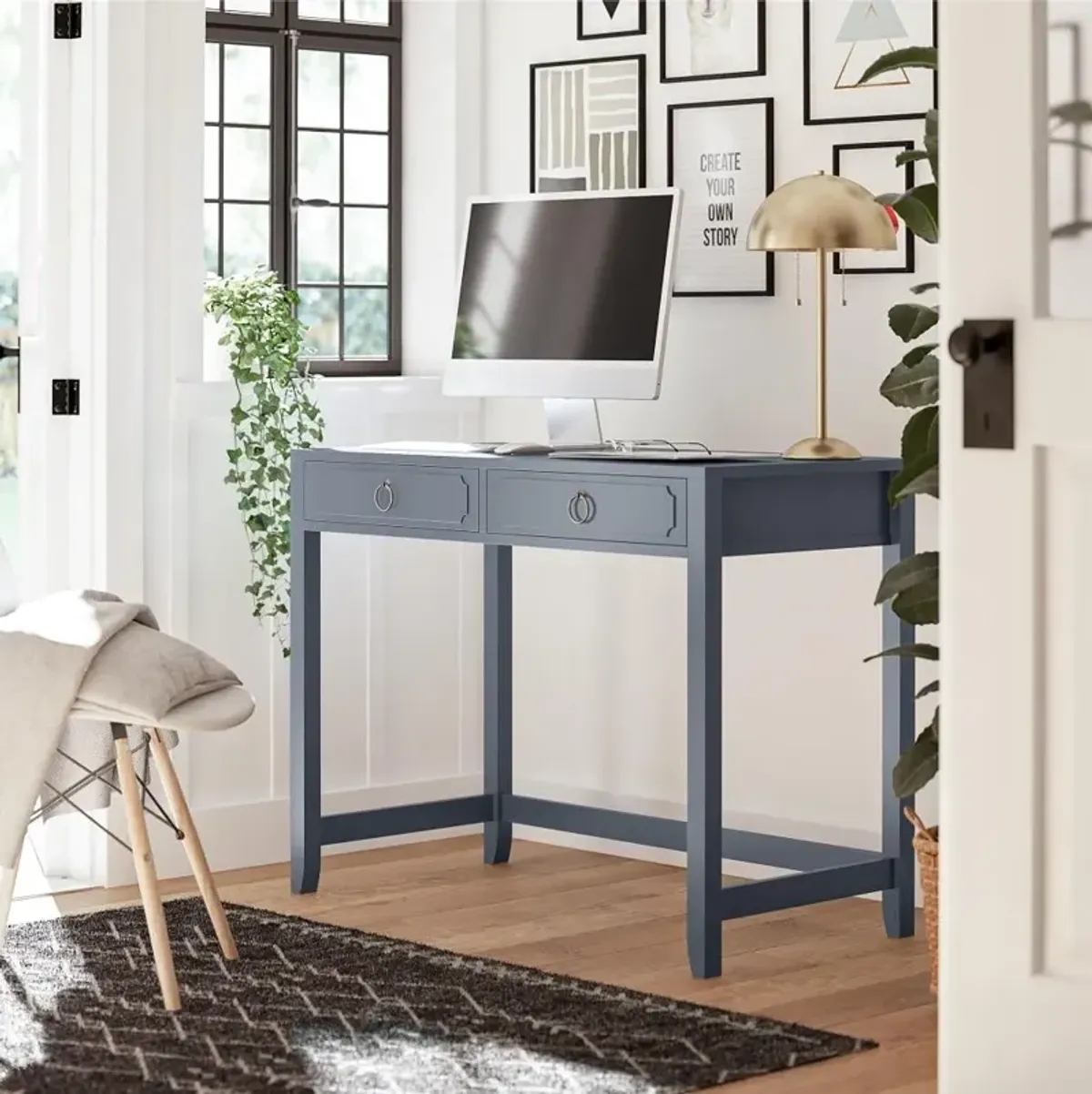 Her Majesty Blue 2 Drawer Writing Desk