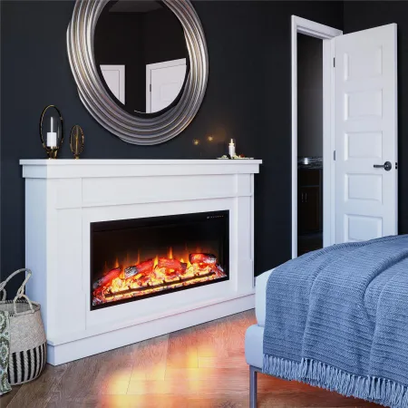 Elmcroft White Wide Mantel with Linear Electric Fireplace