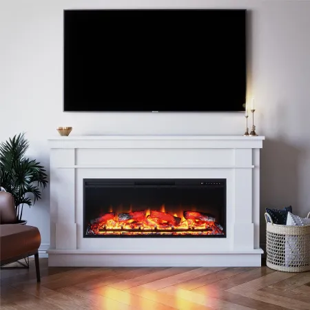 Elmcroft White Wide Mantel with Linear Electric Fireplace