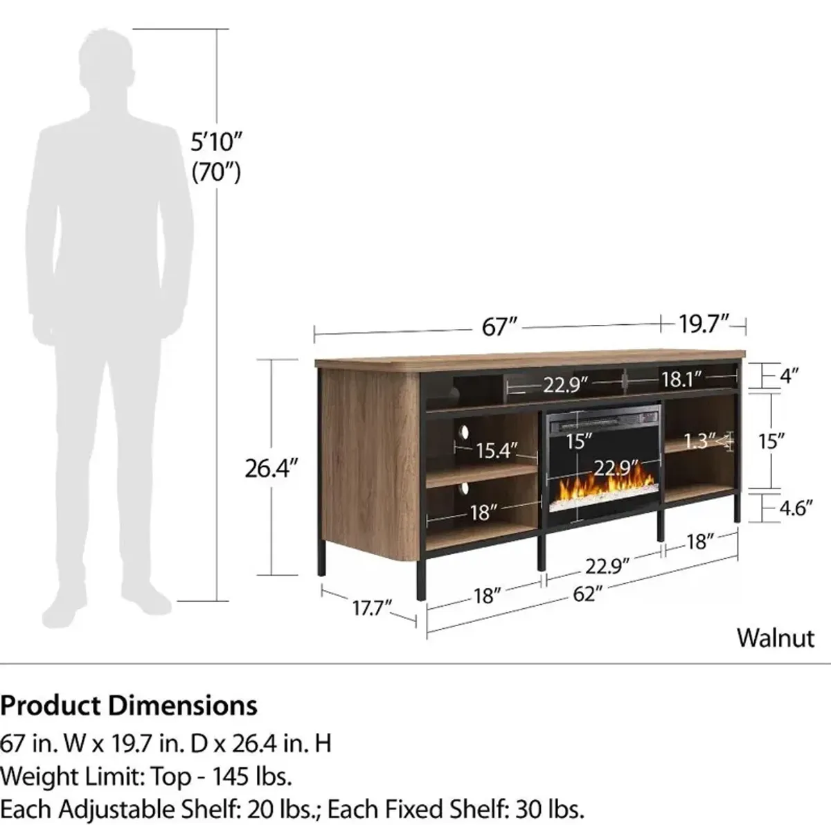 Danton Brown 75" Electric Fireplace TV Stand