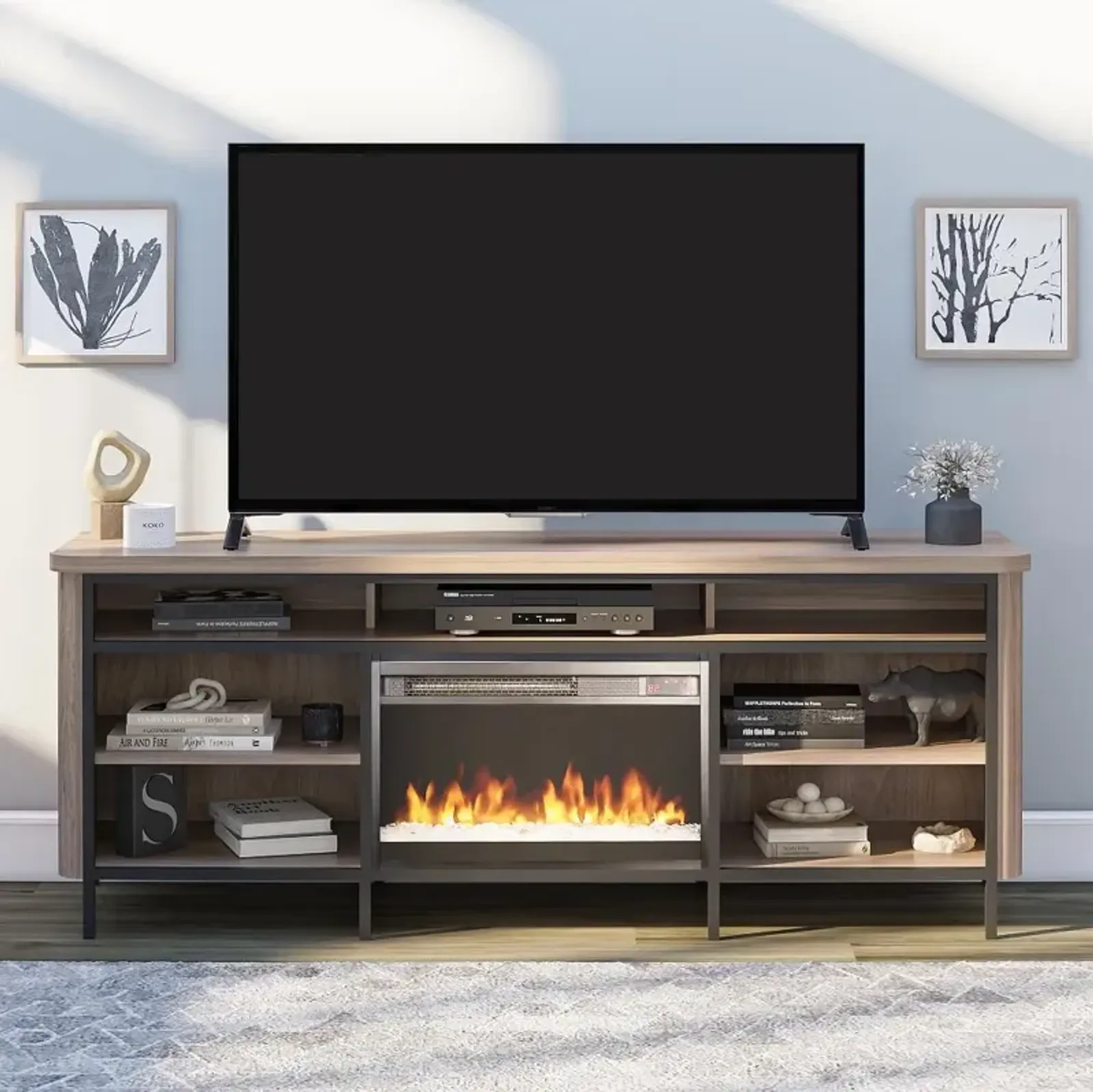 Danton Brown 75" Electric Fireplace TV Stand