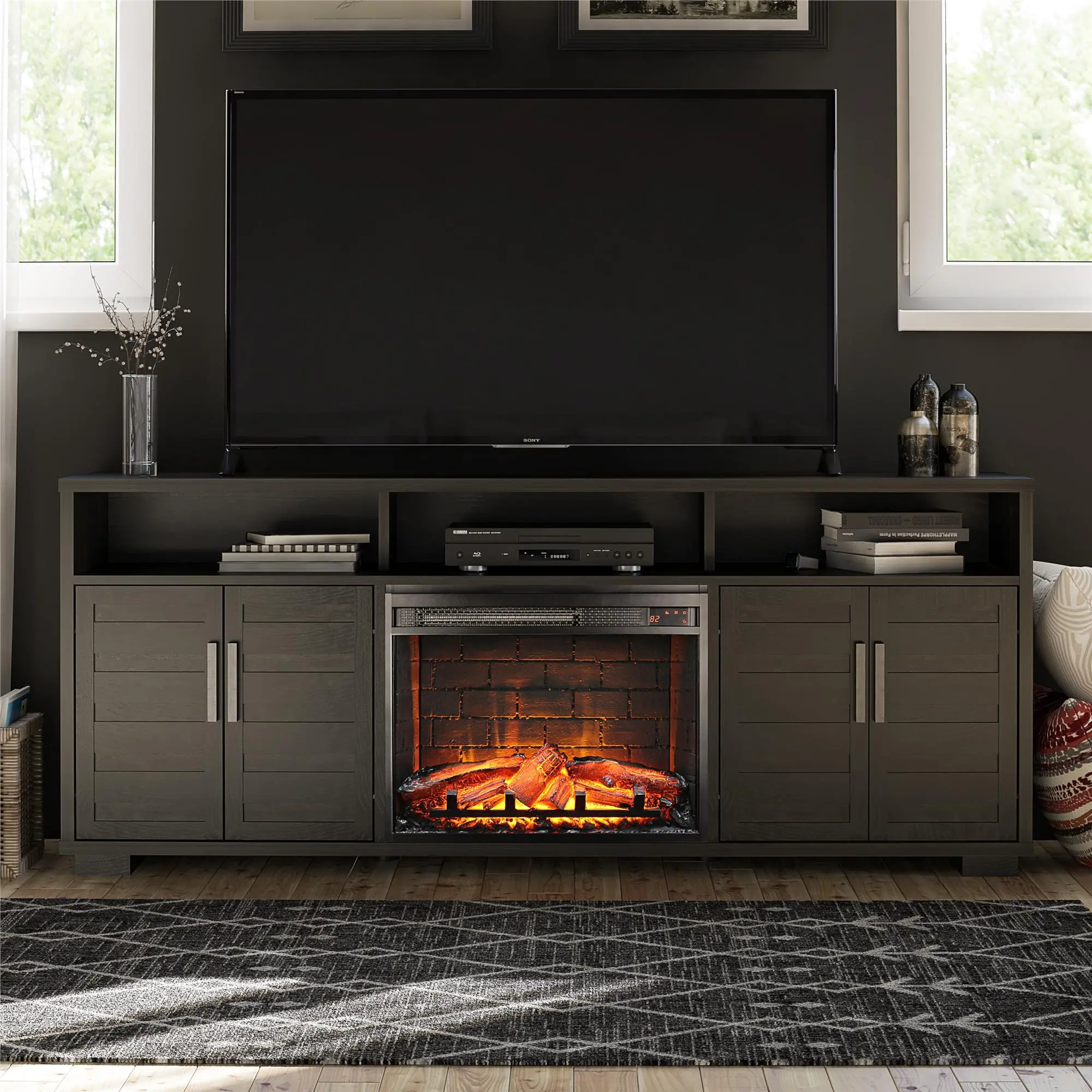 Flintrock Espresso 75" TV Stand with Electric Fireplace