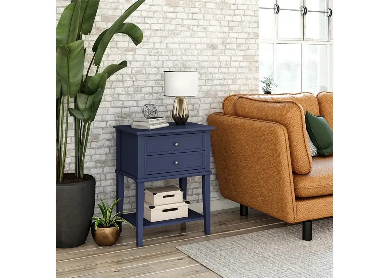 Franklin Navy Accent Table with 2 Drawers