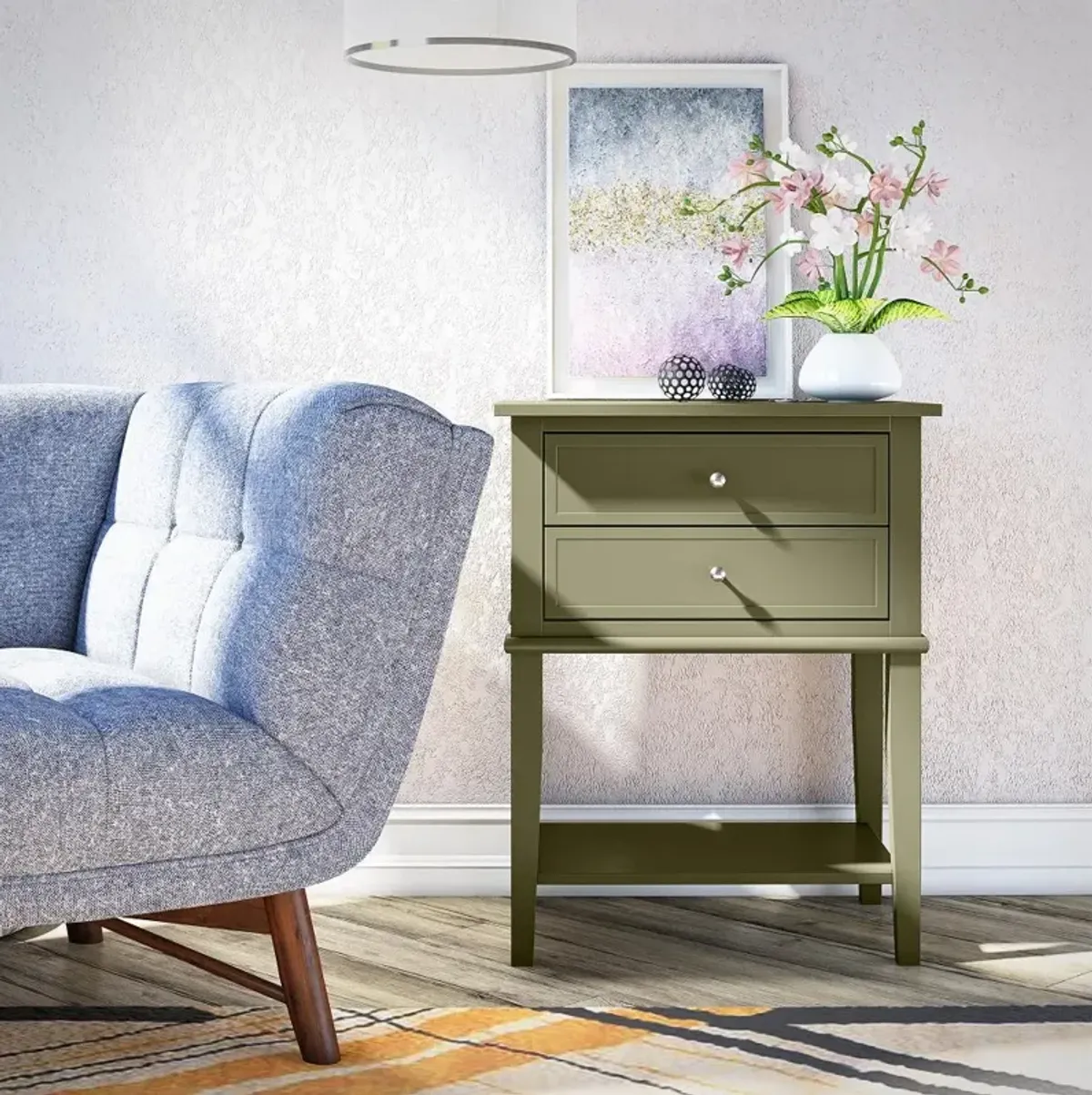 Franklin Olive Green Accent Table with 2 Drawers