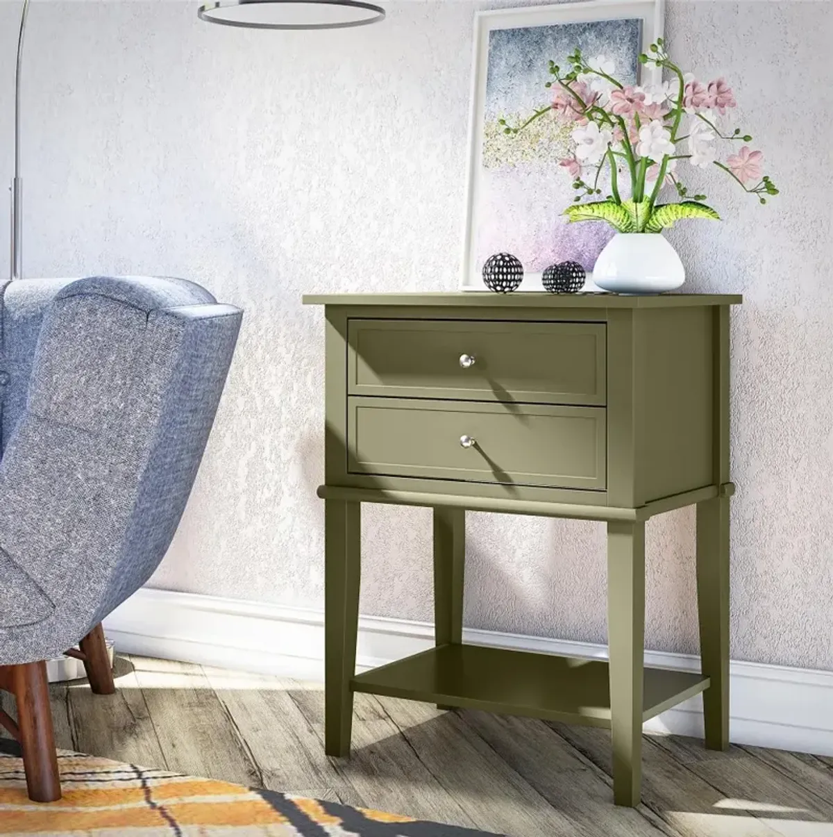 Franklin Olive Green Accent Table with 2 Drawers