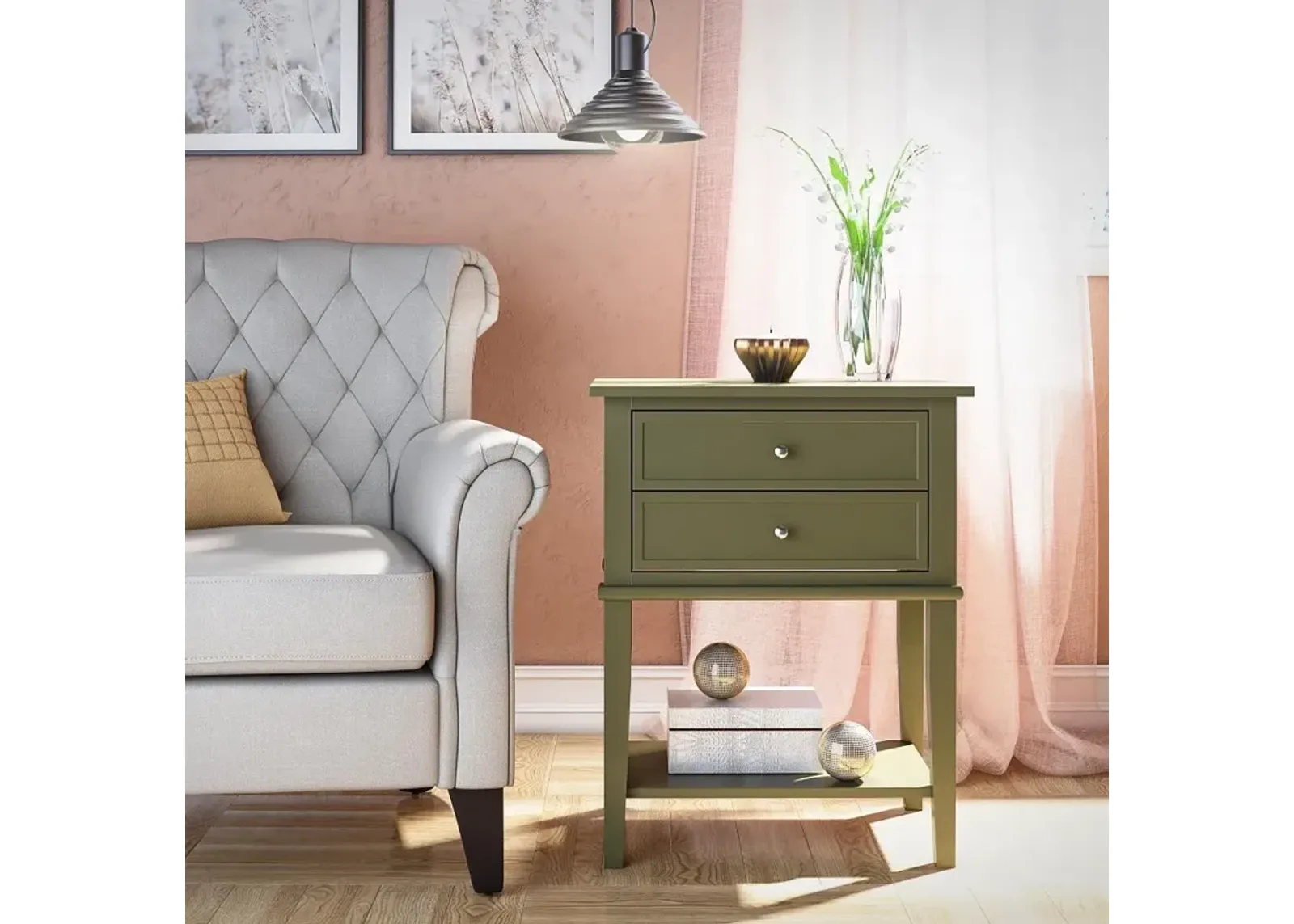 Franklin Olive Green Accent Table with 2 Drawers