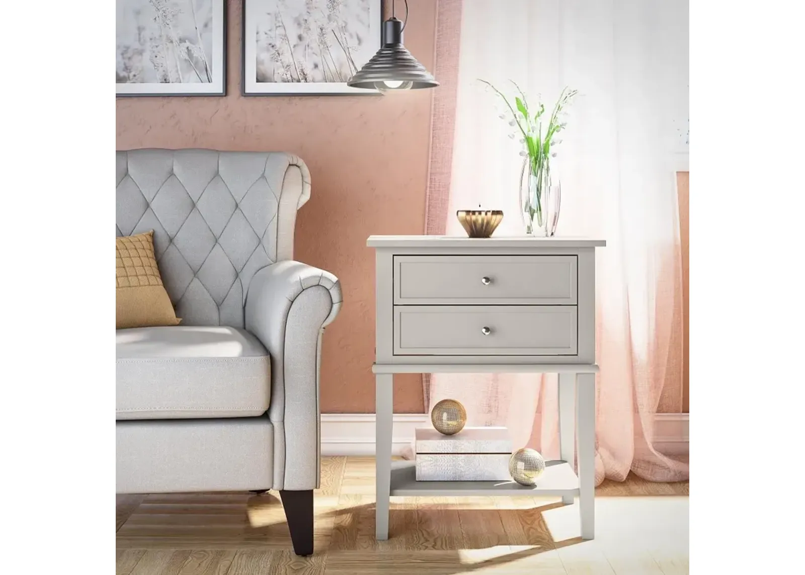 Franklin Taupe Accent Table with 2 Drawers