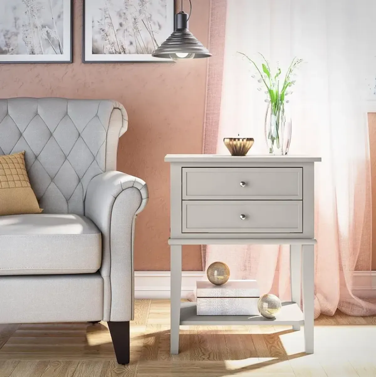 Franklin Taupe Accent Table with 2 Drawers