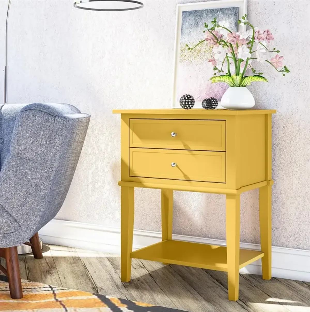 Franklin Mustard Yellow Accent Table with 2 Drawers