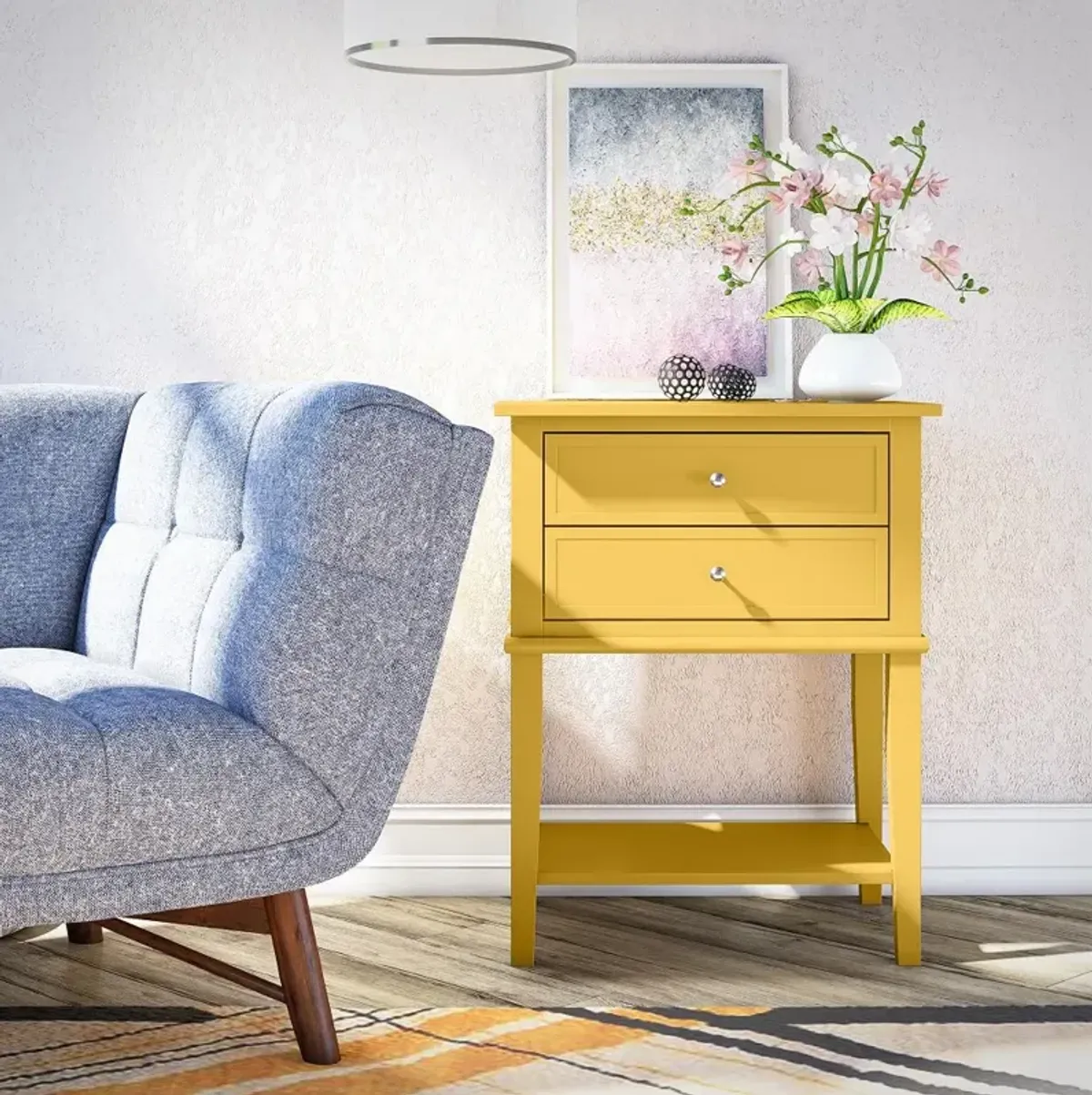 Franklin Mustard Yellow Accent Table with 2 Drawers