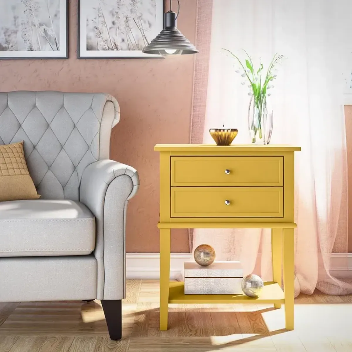 Franklin Mustard Yellow Accent Table with 2 Drawers