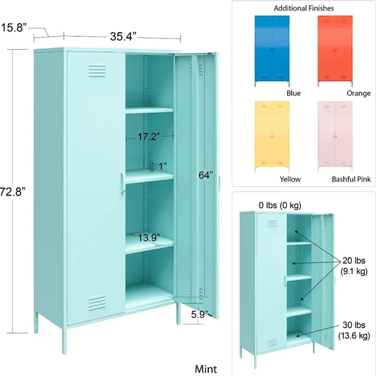 Cache Blue Tall 2 Door Metal Locker Cabinet