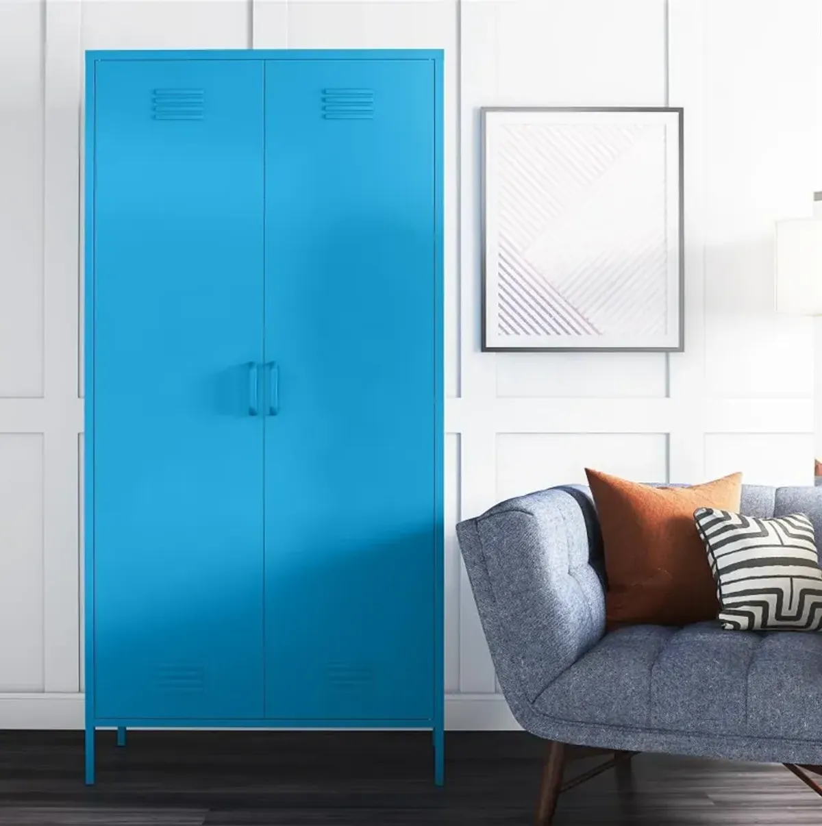 Cache Blue Tall 2 Door Metal Locker Cabinet