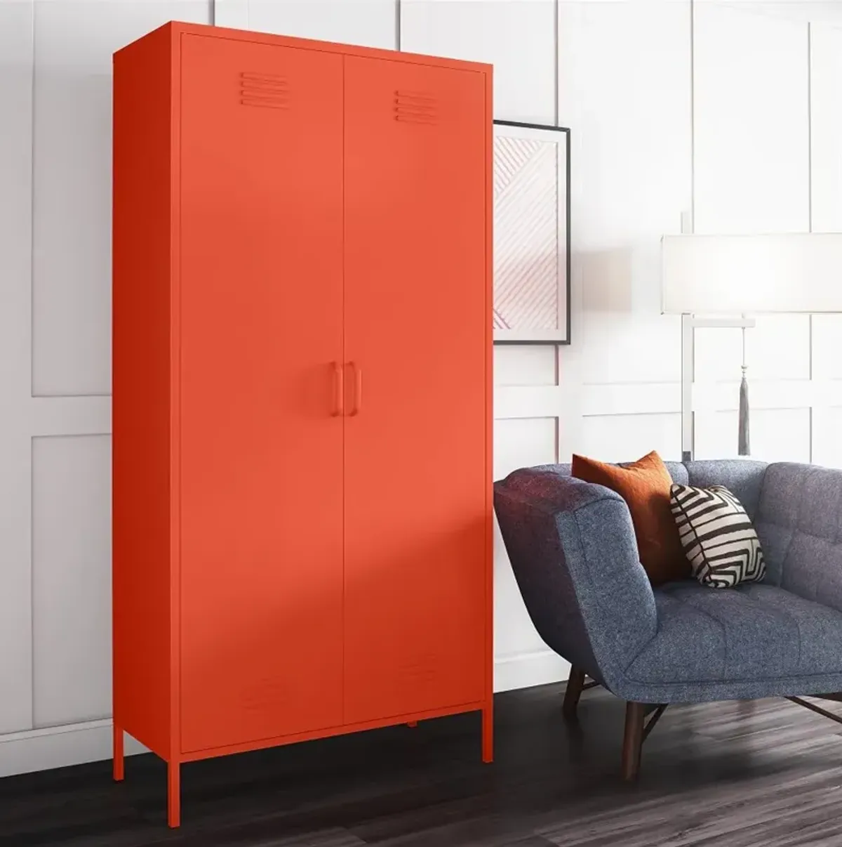 Cache Orange Tall 2 Door Metal Locker Cabinet