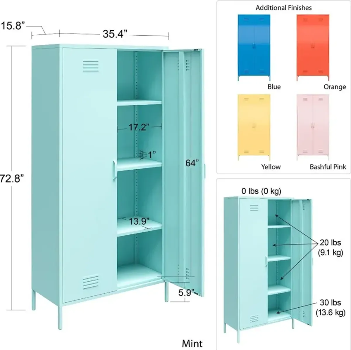 Cache Yellow Tall 2 Door Metal Locker Cabinet