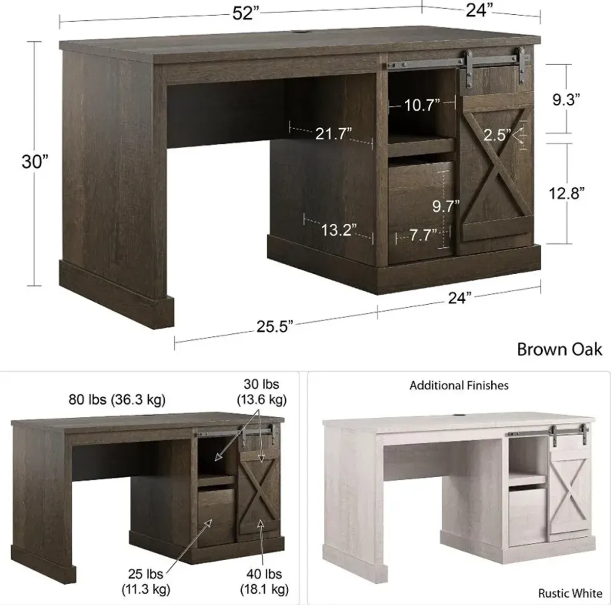 Knox County White Single Pedestal Computer Desk