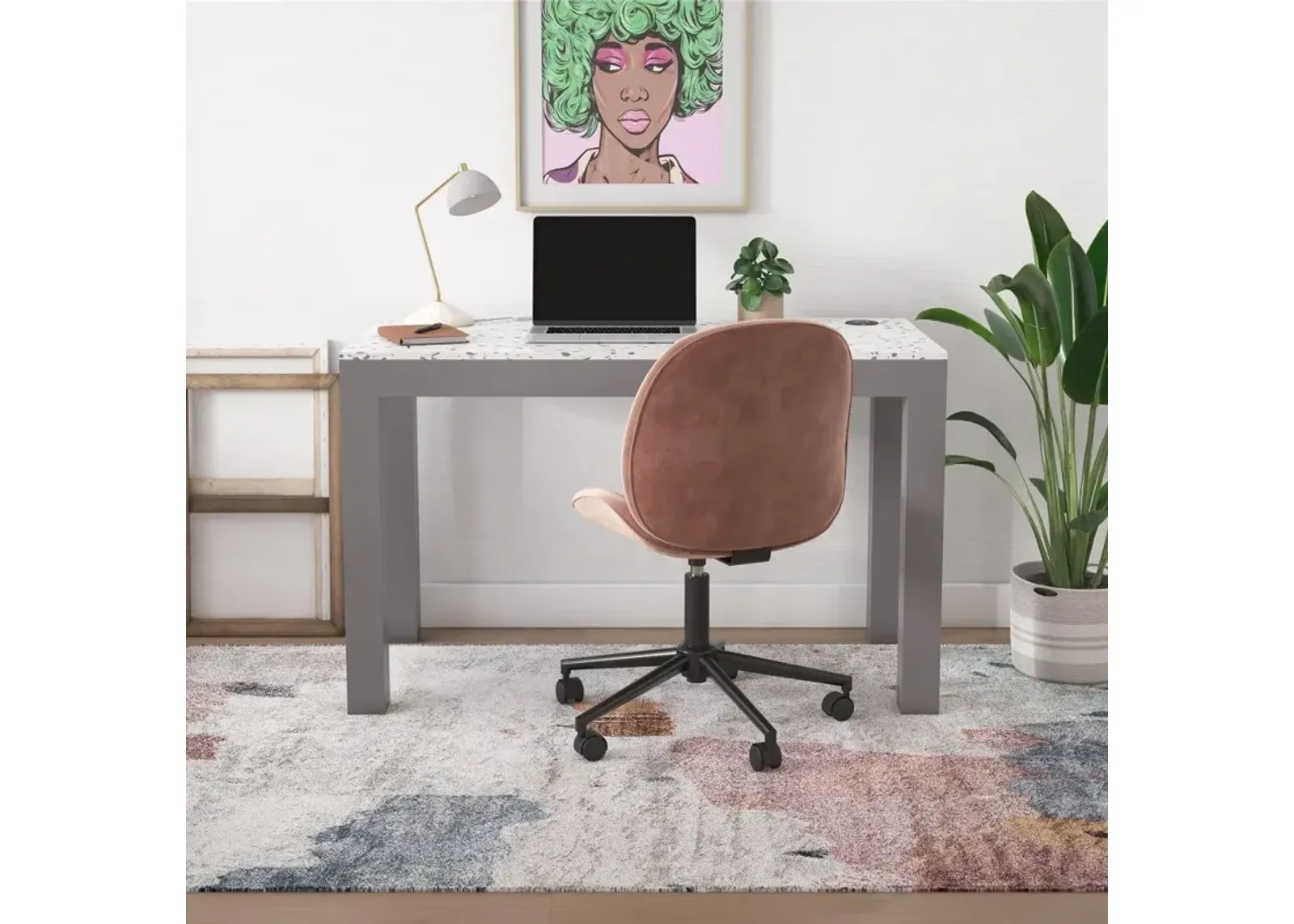 Astor Gray Desk with Wireless Charger