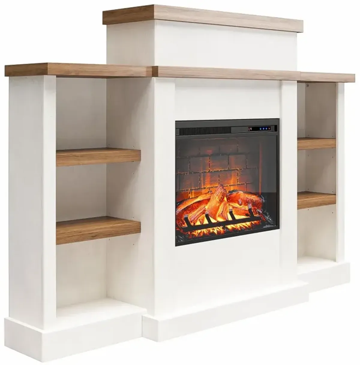 Gateswood White Electric Fireplace with Mantel and Bookcase