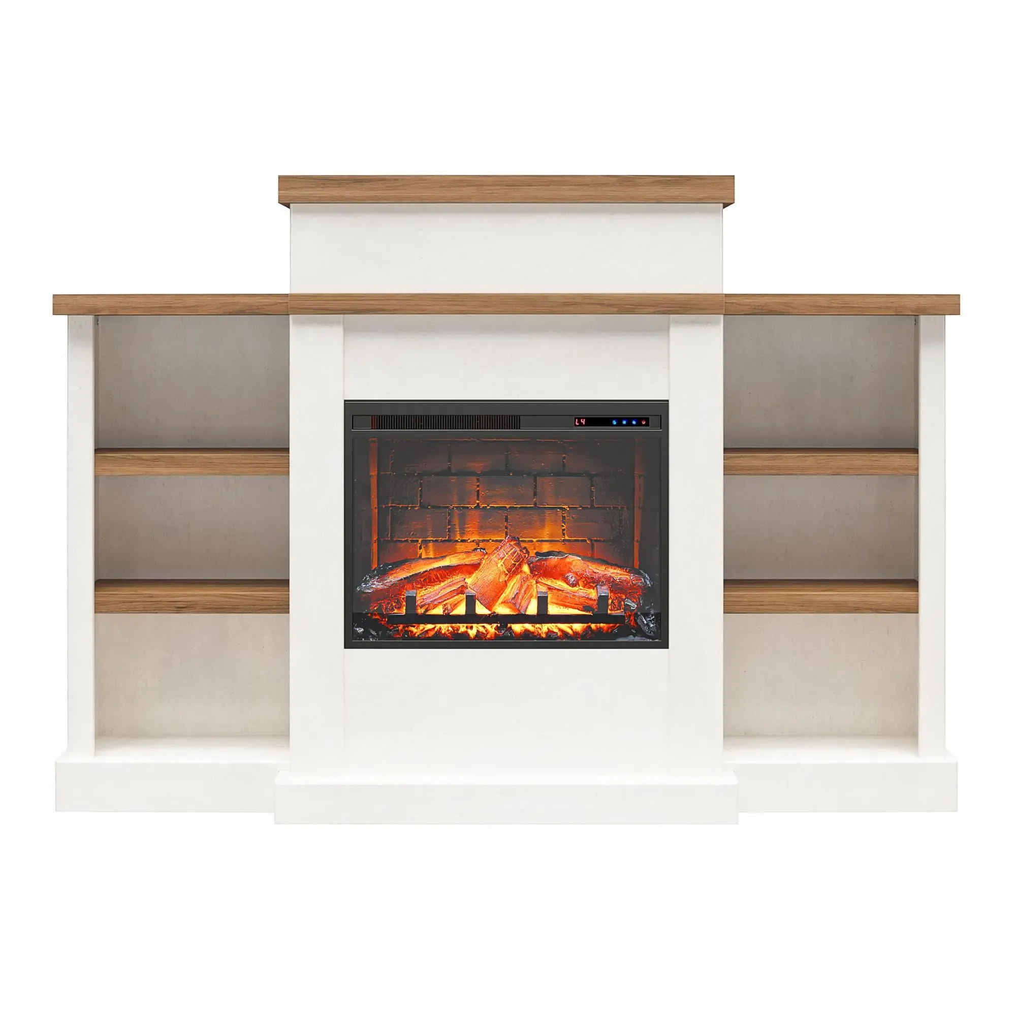 Gateswood White Electric Fireplace with Mantel and Bookcase