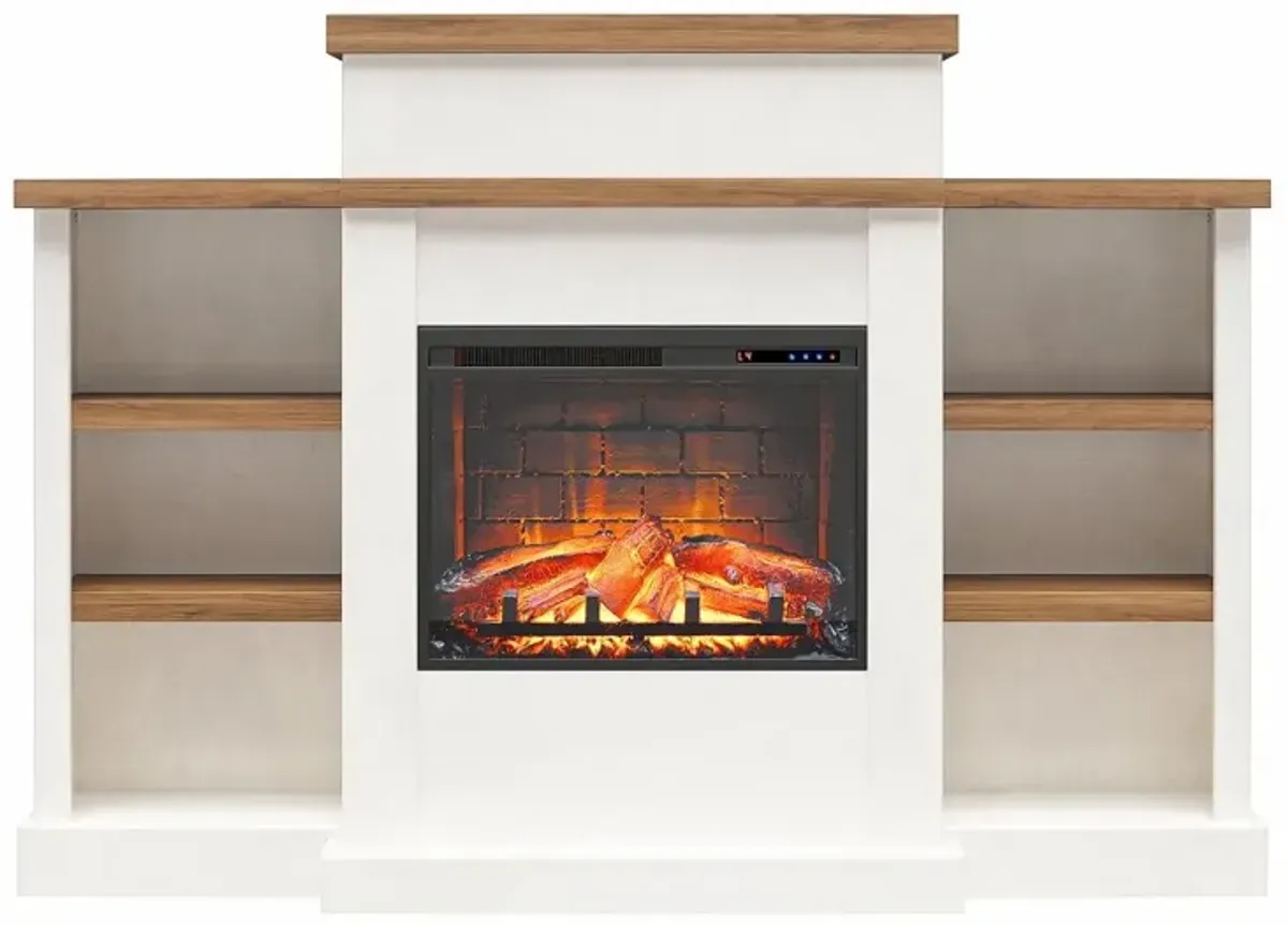 Gateswood White Electric Fireplace with Mantel and Bookcase