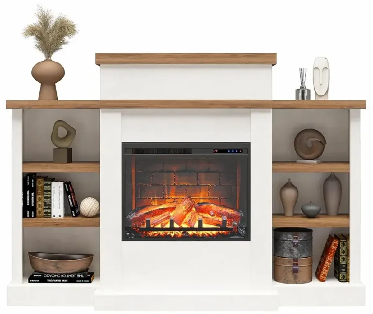 Gateswood White Electric Fireplace with Mantel and Bookcase