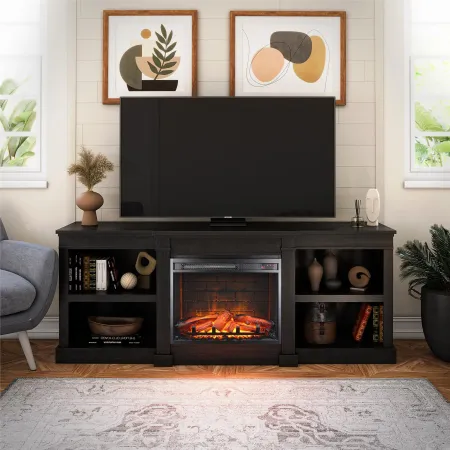 Baileywick Black 75" TV Stand with Electric Fireplace