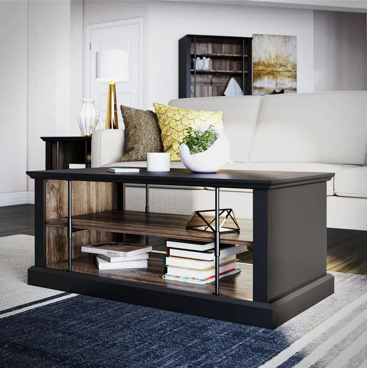 Hoffman Two-Toned Coffee Table with Shelves