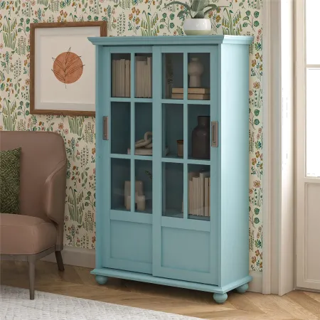 Aaron Lane Light Blue Bookcase with Sliding Glass Doors