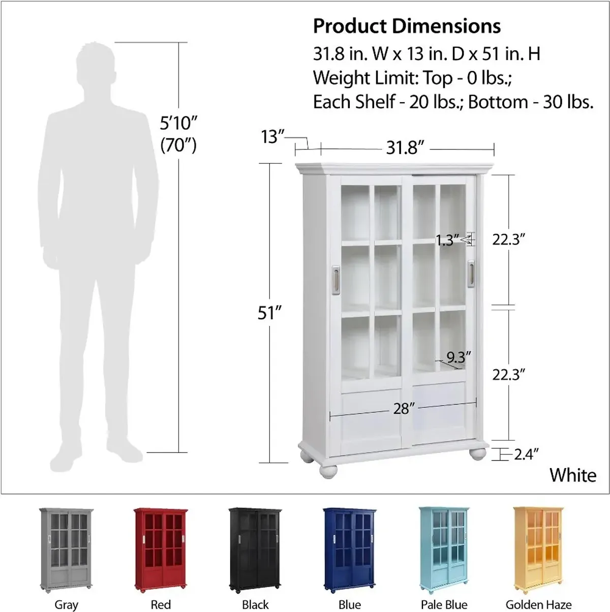 Aaron Lane Yellow Bookcase with Sliding Glass Doors