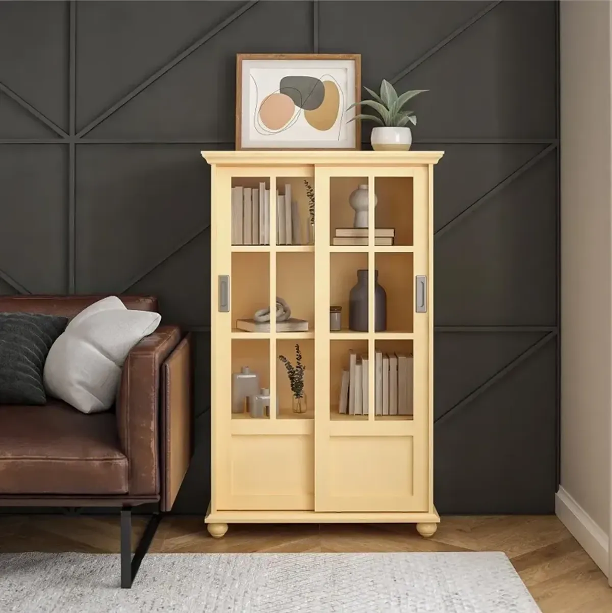 Aaron Lane Yellow Bookcase with Sliding Glass Doors