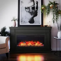 Elmcroft Black Wide Mantel with Linear Electric Fireplace