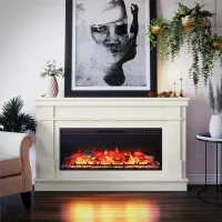 Elmcroft Ivory Wide Mantel with Linear Electric Fireplace