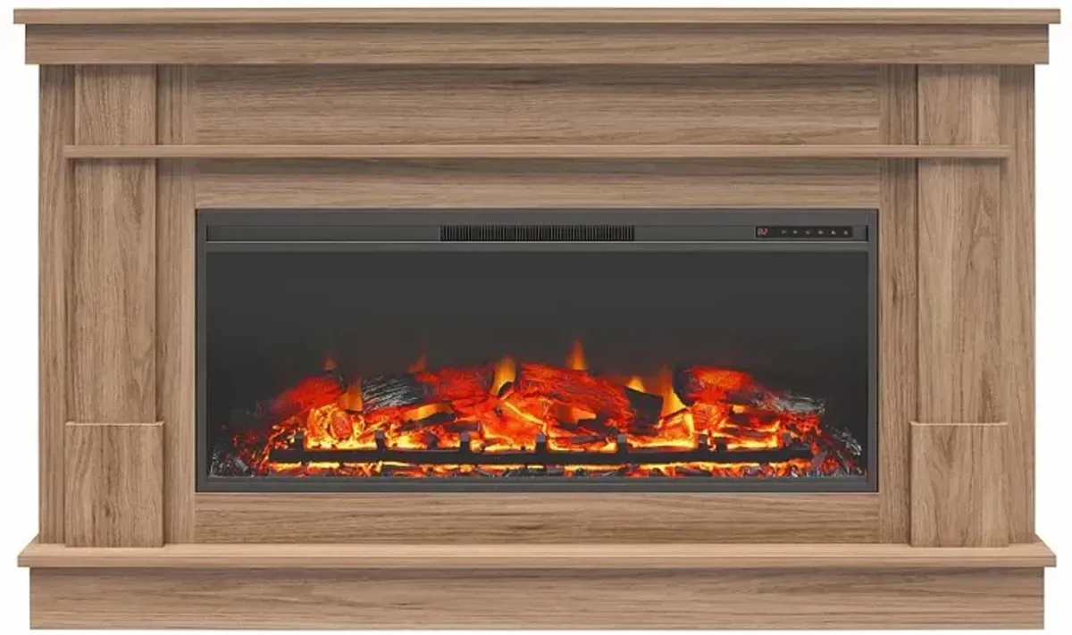 Elmcroft Brown Wide Mantel with Linear Electric Fireplace