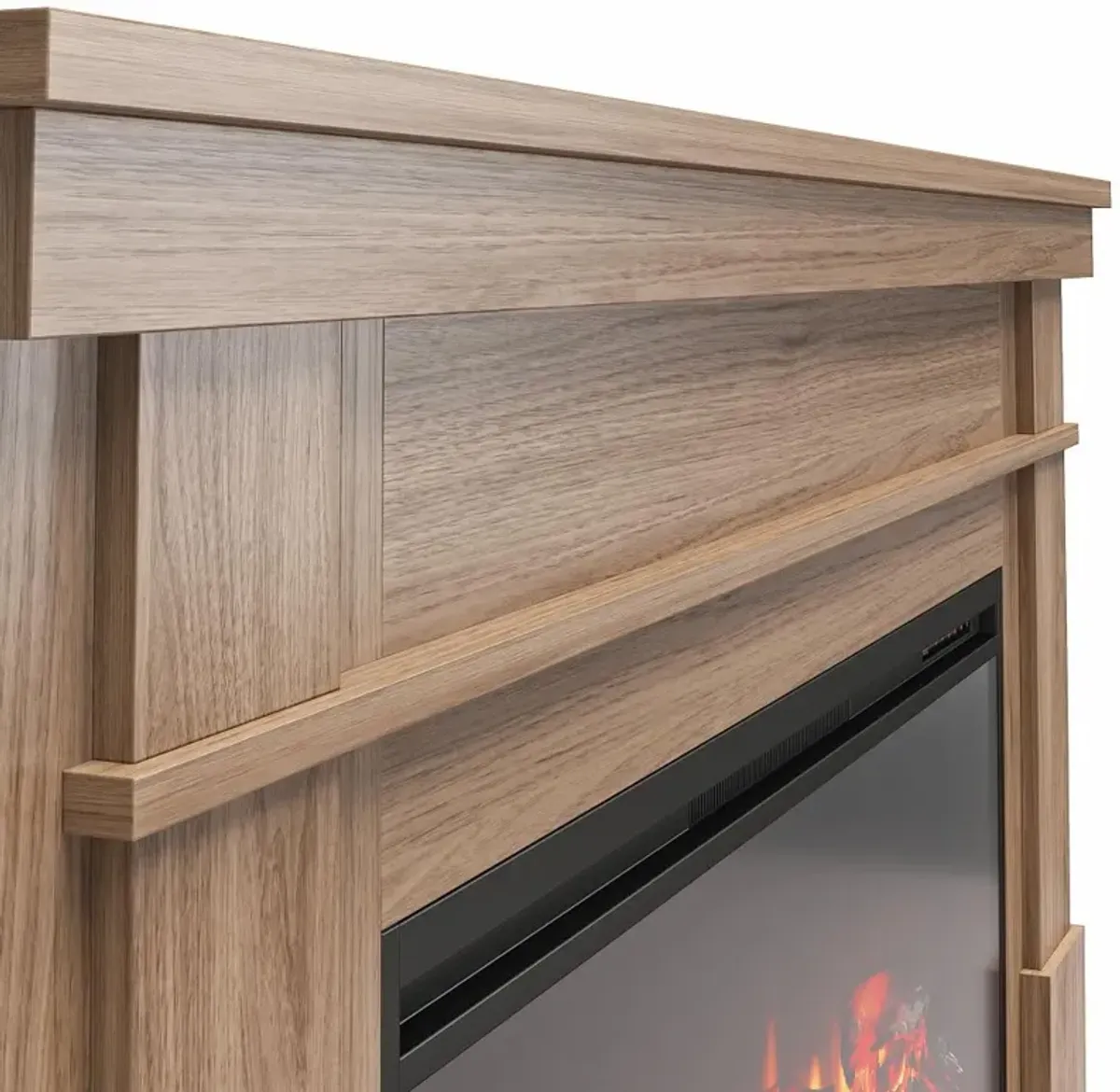 Elmcroft Brown Wide Mantel with Linear Electric Fireplace