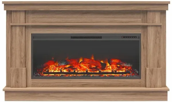 Elmcroft Brown Wide Mantel with Linear Electric Fireplace
