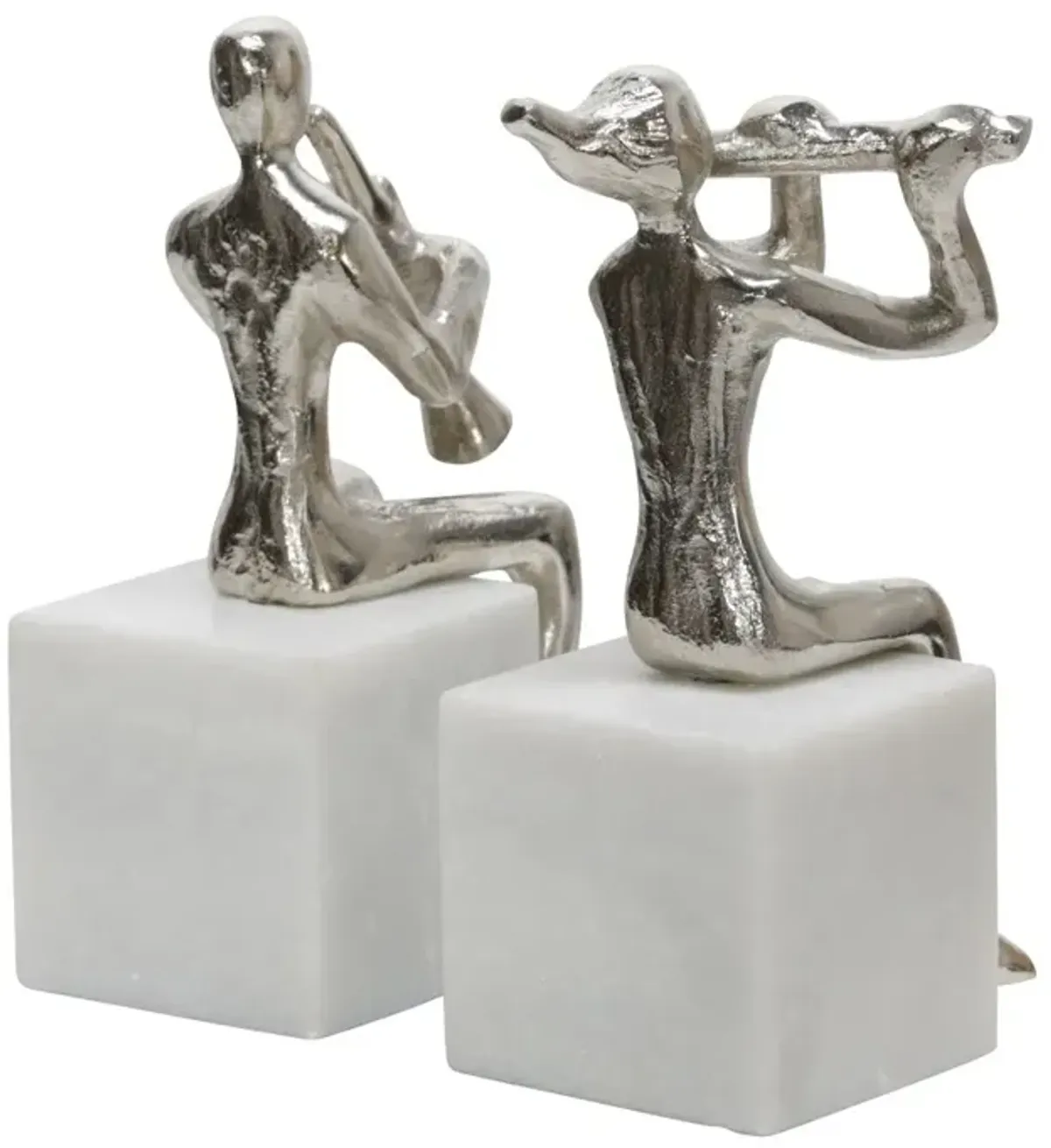 Silver Metal Musicians on Marble Base Sculpture