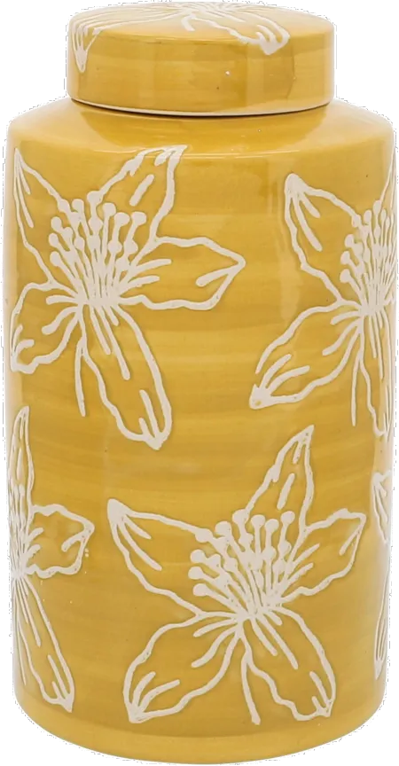 10 Inch Yellow Floral Jar with Lid