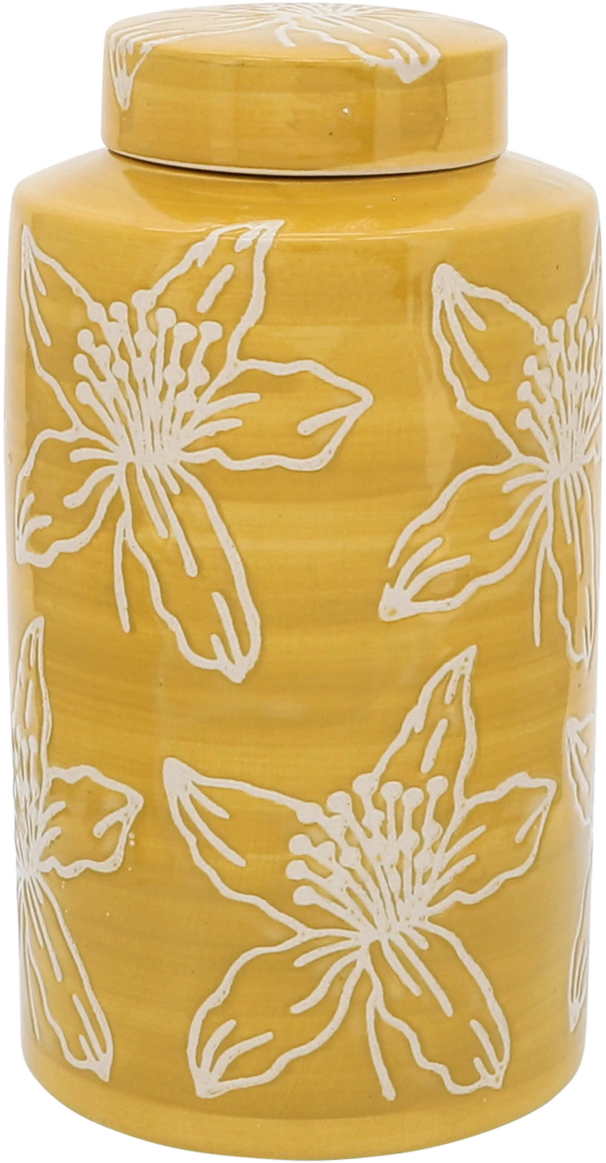 10 Inch Yellow Floral Jar with Lid